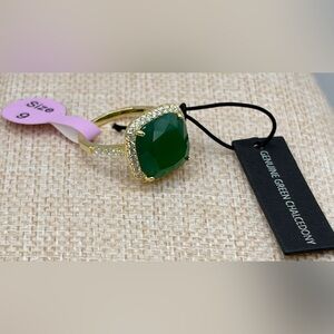 NWT SZ 9 Gemolio Sterling over gold plated genuine Green chalcedony Women’s ring